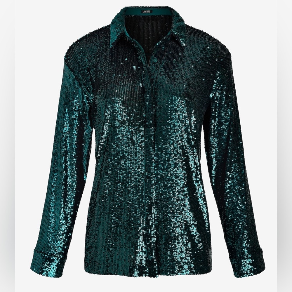 NWT Express Relaxed Sequin Portofino Shirt